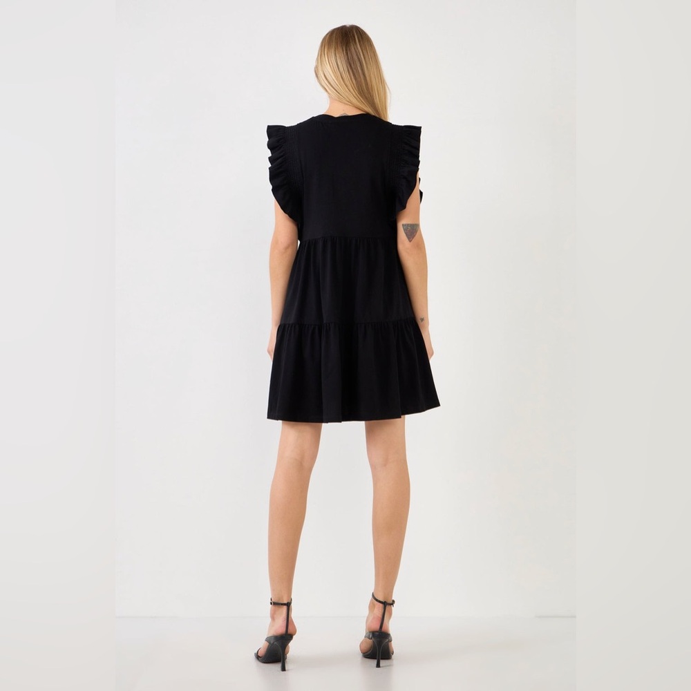 English Factory Black Knit Ruffled Mini Dress - Picture 2 of 12